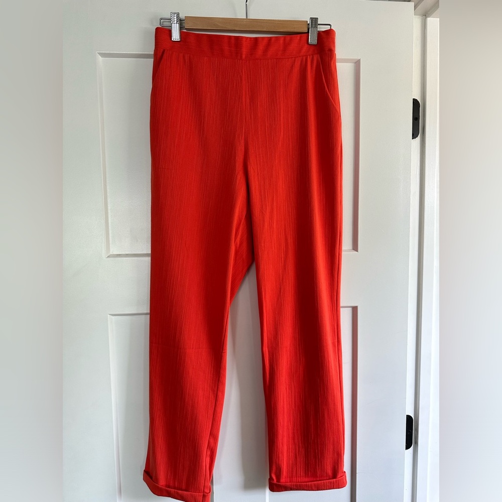 Tomato Red pants with elastic waistband, medium, brand Ellison